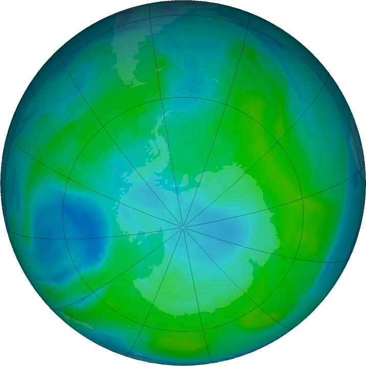 Antarctic ozone map for 27 January 2025